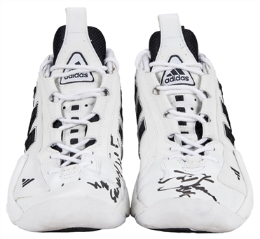 1997-98 Joe Dumars Game Worn & Dual Signed Adidas Sneakers (Pistons Employee LOA, MEARS & JSA)